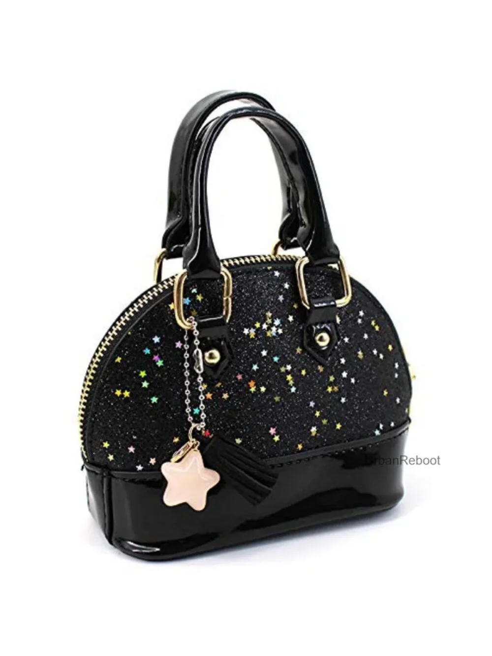 Girls Sequin Patent Leather Mini Dome Satchel Purse Top Handle Crossbody Bag
